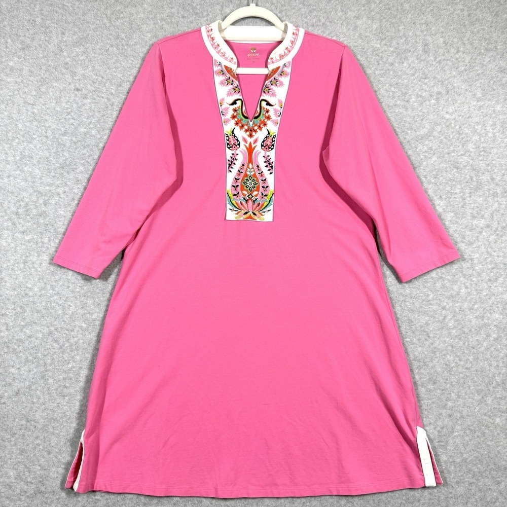 # Spartina 449 XL Pink Embroidered V-Neck Caftan-style Dress